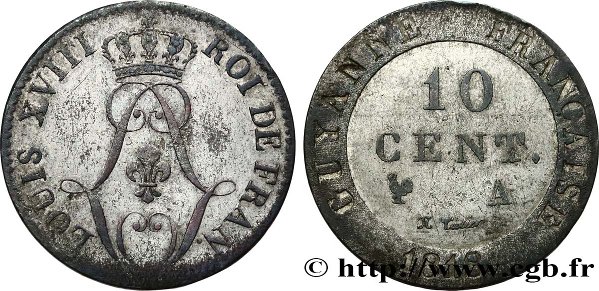 GUYANE FRANÇAISE 10 Centimes 1818 Paris - A TTB+/TTB 