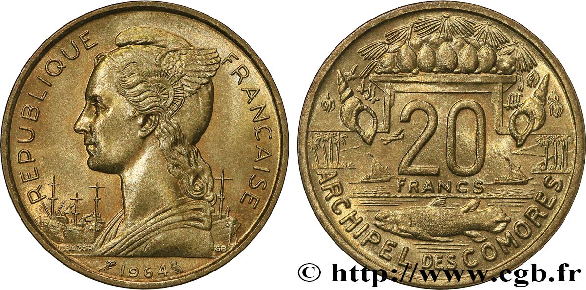 COMOROS  20 Francs 1964 Paris AU 