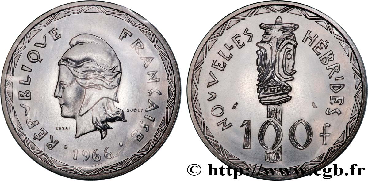 NOUVELLES-HÉBRIDES Essai 100 francs argent 1966 Paris MS 