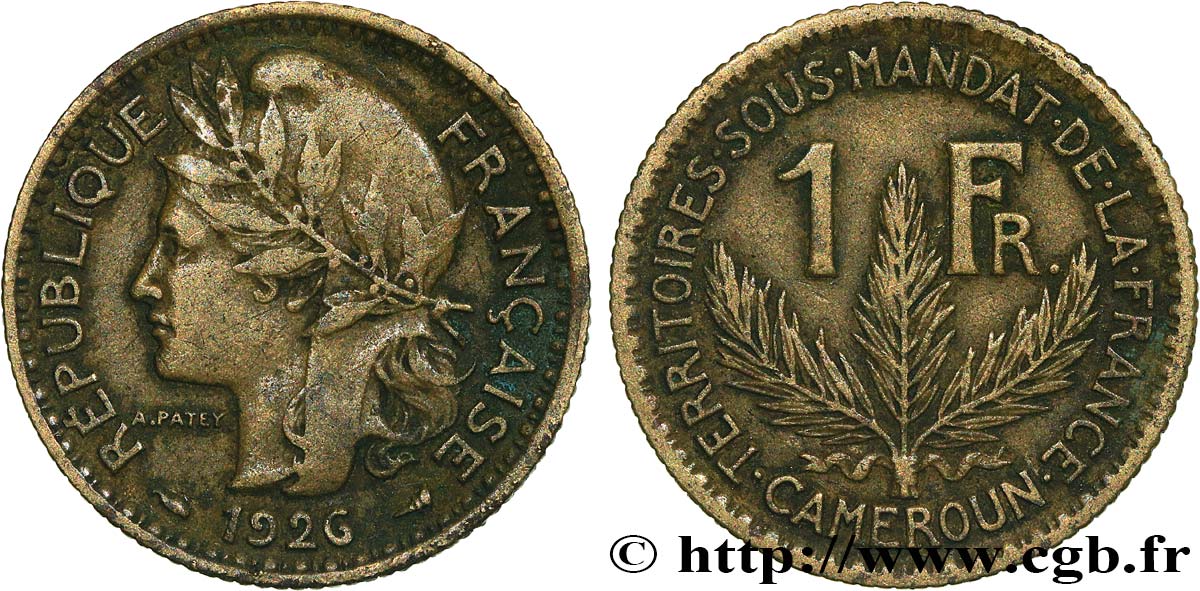 CAMEROUN - TERRITOIRES SOUS MANDAT FRANÇAIS 1 Franc 1926 Paris TB+ 