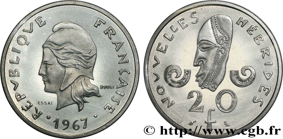 NOUVELLES HÉBRIDES (VANUATU depuis 1980) Essai de 20 Francs 1967 Paris FDC 