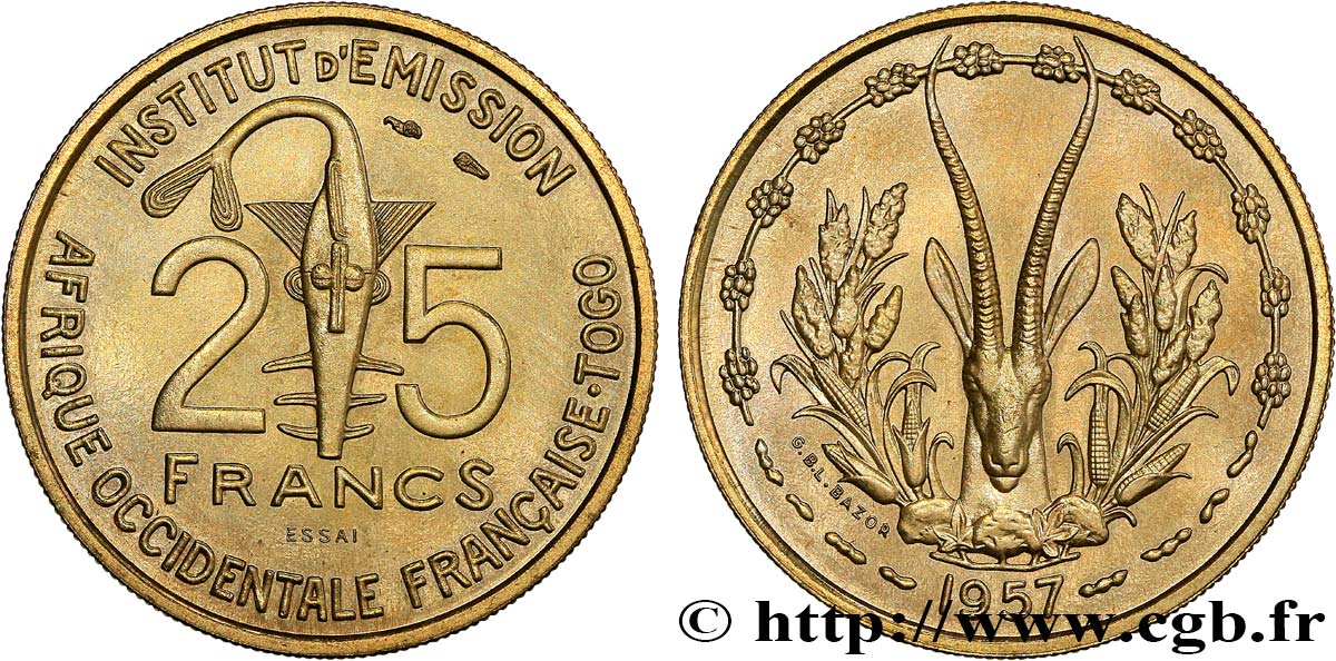 AFRIQUE OCCIDENTALE FRANÇAISE - TOGO Essai de 25 Francs 1957 Paris SPL 