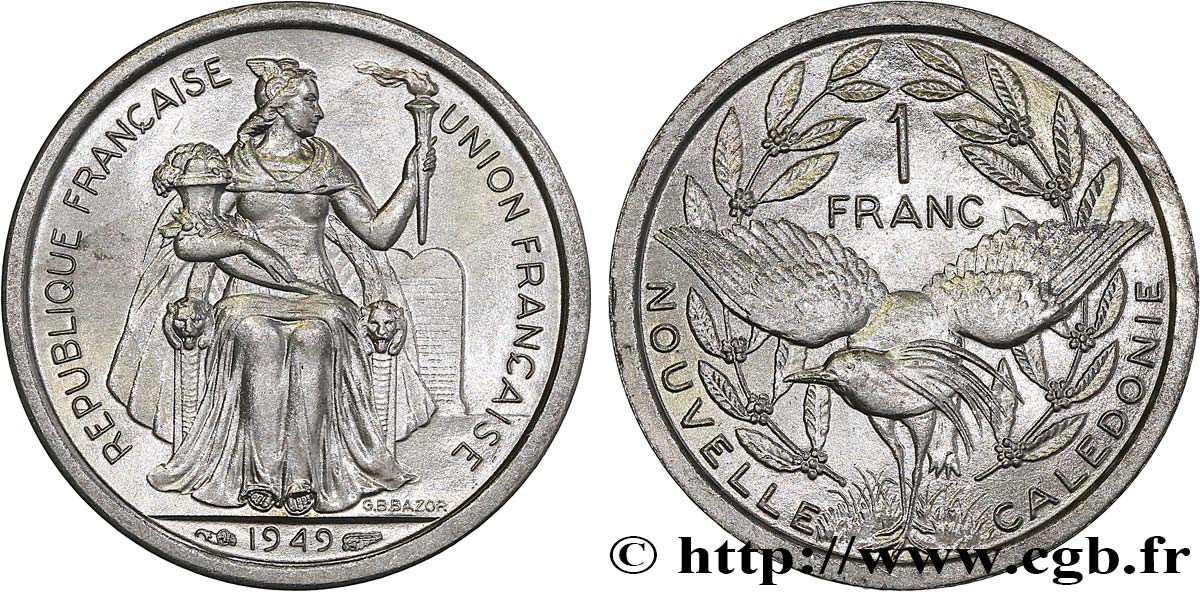 NUOVA CALEDONIA 1 Franc Union Française 1949 Paris MS 