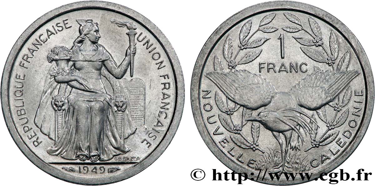 NUOVA CALEDONIA 1 Franc Union Française 1949 Paris MS 