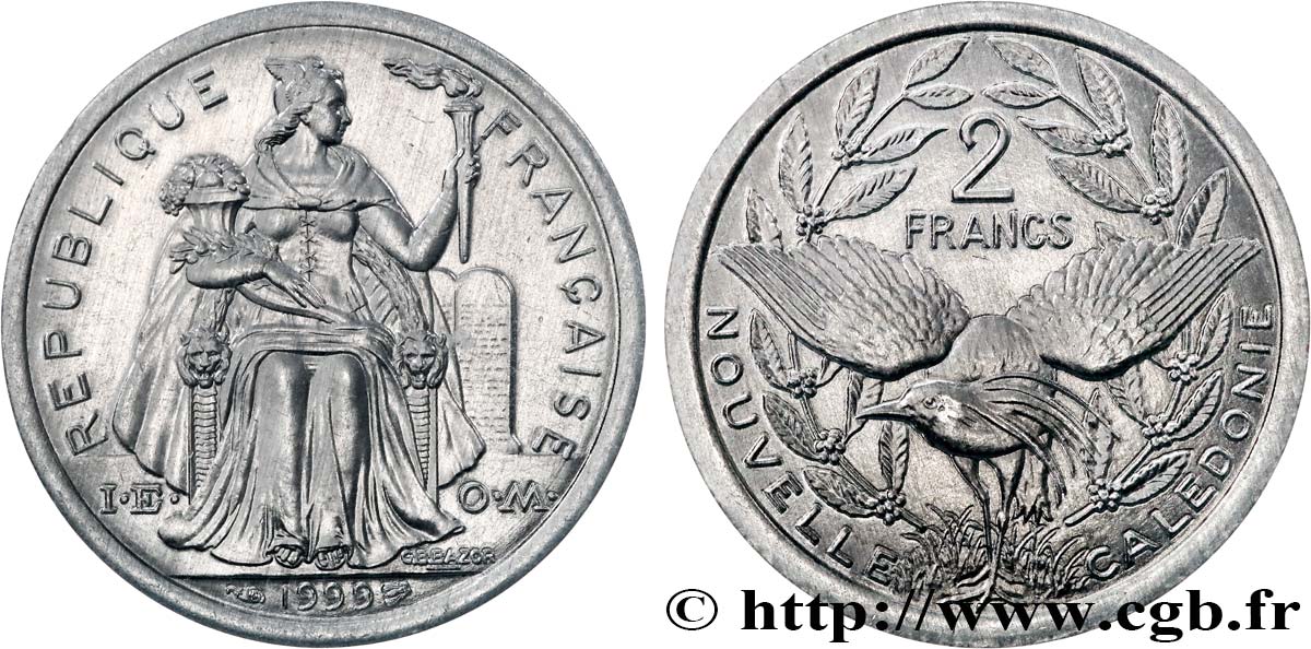 NOUVELLE CALÉDONIE 2 Francs I.E.O.M. 1999 Paris SPL 