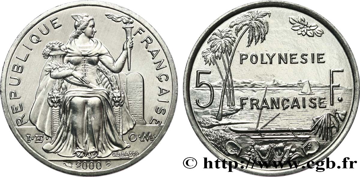 FRANZÖSISCHE-POLYNESIEN 5 Francs I.E.O.M. 2000 Paris fST 