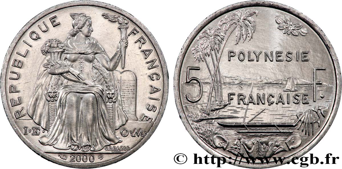 POLYNÉSIE FRANÇAISE 5 Francs I.E.O.M. 2000 Paris SPL 