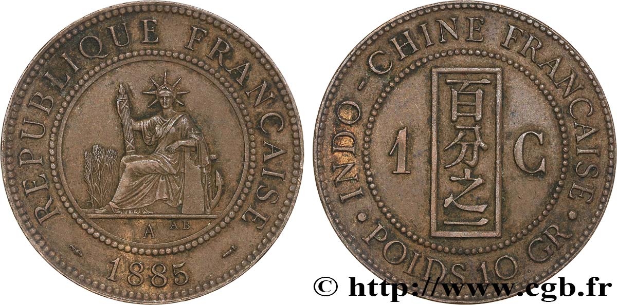 INDOCHINE FRANÇAISE 1 Centième 1885 Paris TTB 