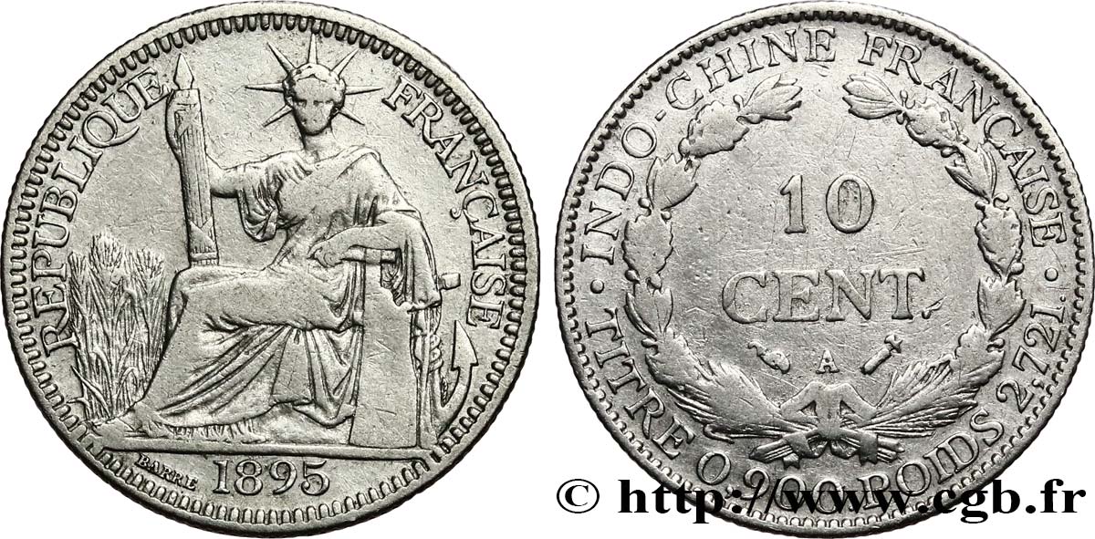 INDOCINA FRANCESE 10 Centièmes 1895 Paris MB 