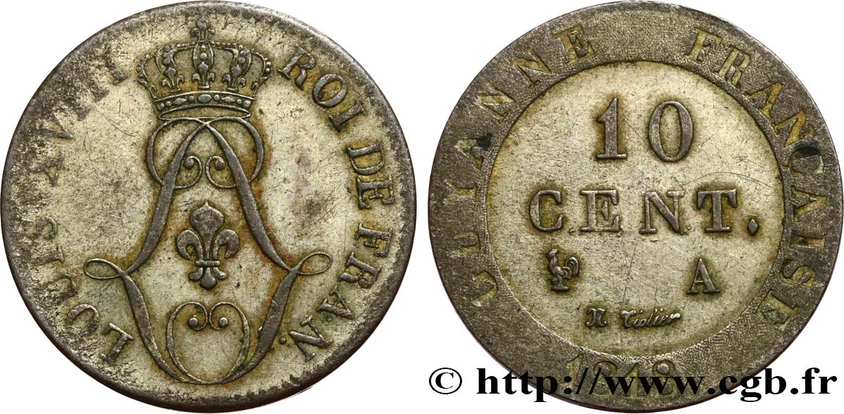 FRENCH GUYANA 10 Centimes 1818 Paris - A AU/XF 