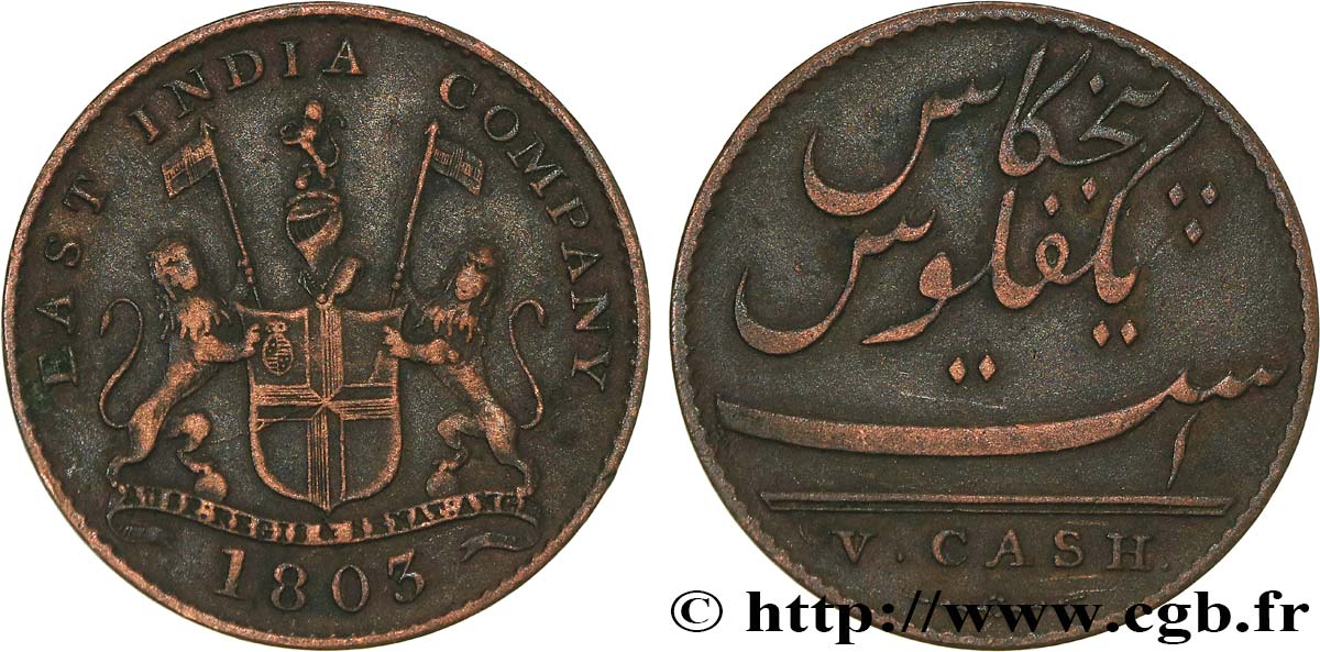 ISOLA DE FRANCIA (MAURITIUS) V (5) Cash East India Company 1803 Madras q.BB 