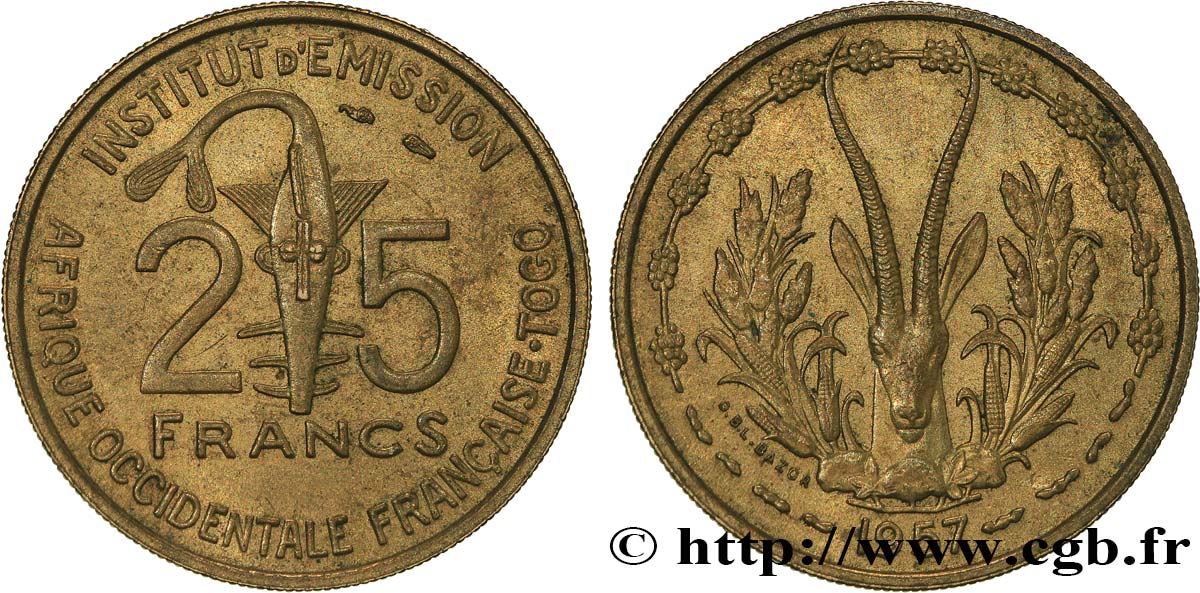 FRENCH WEST AFRICA - TOGO 25 Francs 1957 Paris AU 