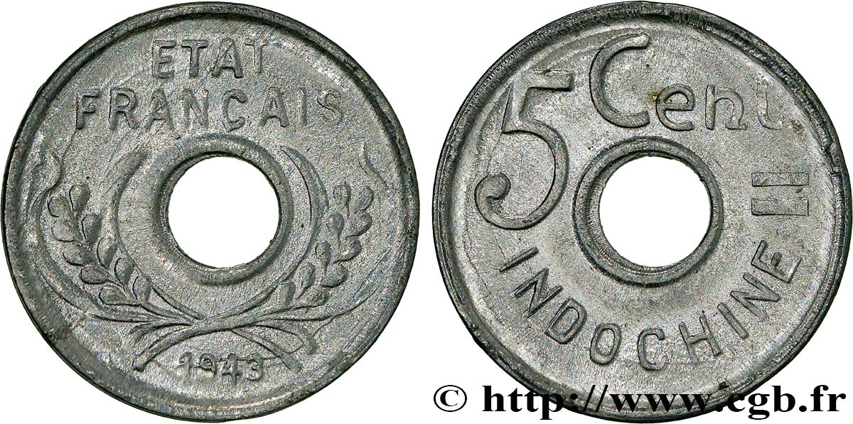 INDOCHINA 5 Centièmes 1943 Hanoï SC 