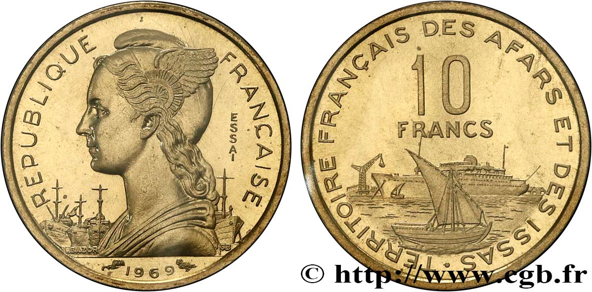 YIBUTI - Territorio Francés de los Afars e Issas Essai 10 Francs 1969 Paris FDC 