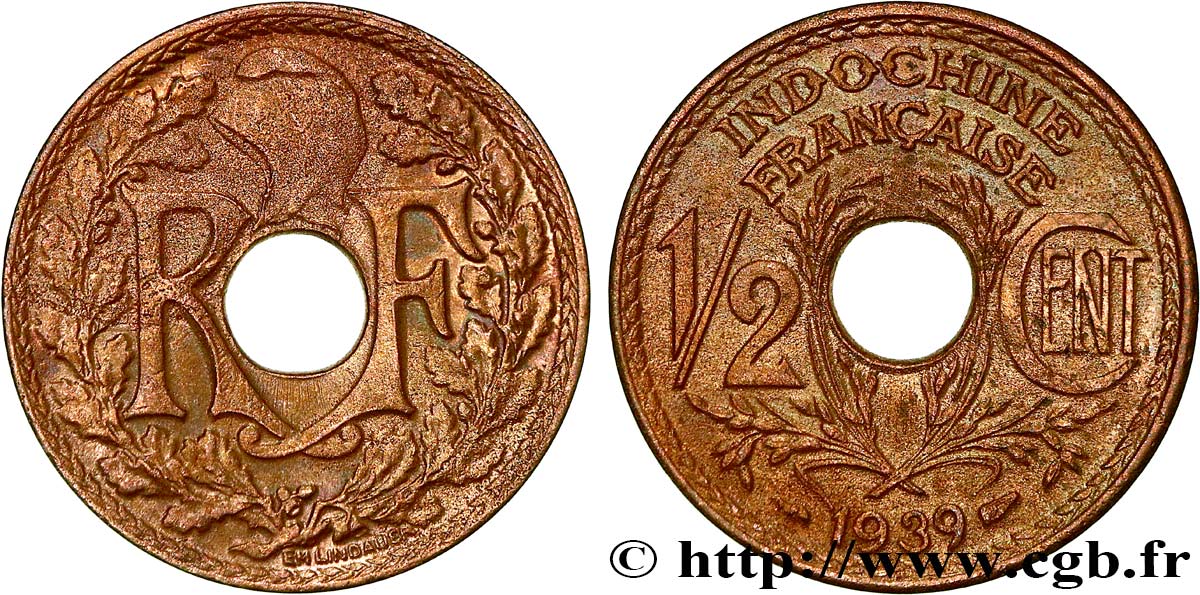 INDOCHINA 1/2 Centième 1939 Paris EBC 
