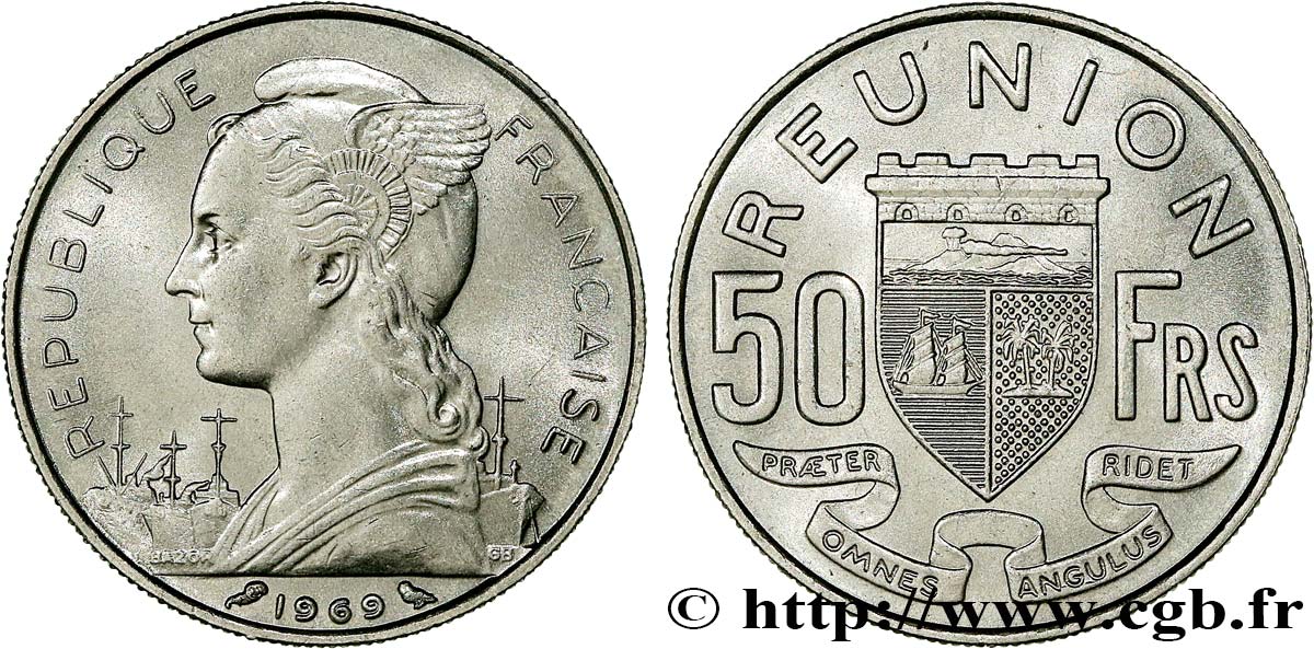 REUNION ISLAND 50 Francs 1969 Paris AU 