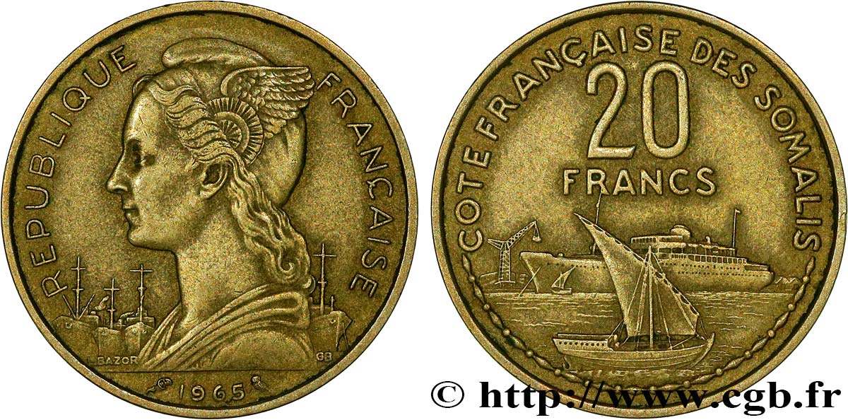CÔTE FRANÇAISE DES SOMALIS 20 Francs 1965 Paris TTB 