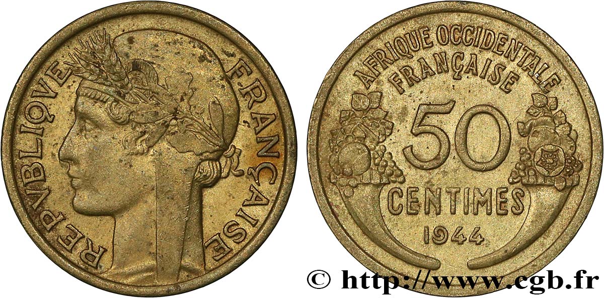 FRENCH WEST AFRICA 50 Centimes Morlon 1944 Londres AU 