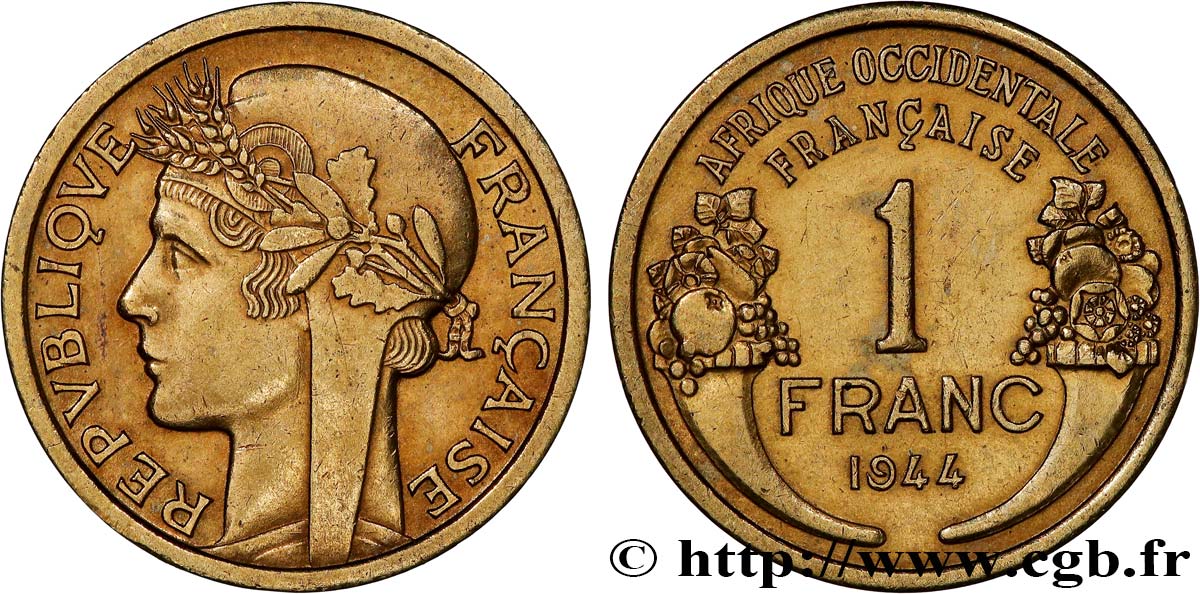 FRENCH WEST AFRICA 1 Franc Morlon 1944 Londres AU 