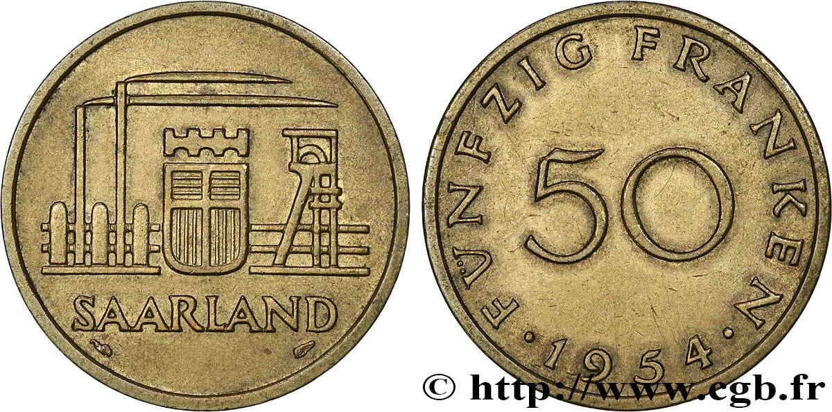 TERRITOIRE DE LA SARRE 50 Franken 1954 Paris SUP 