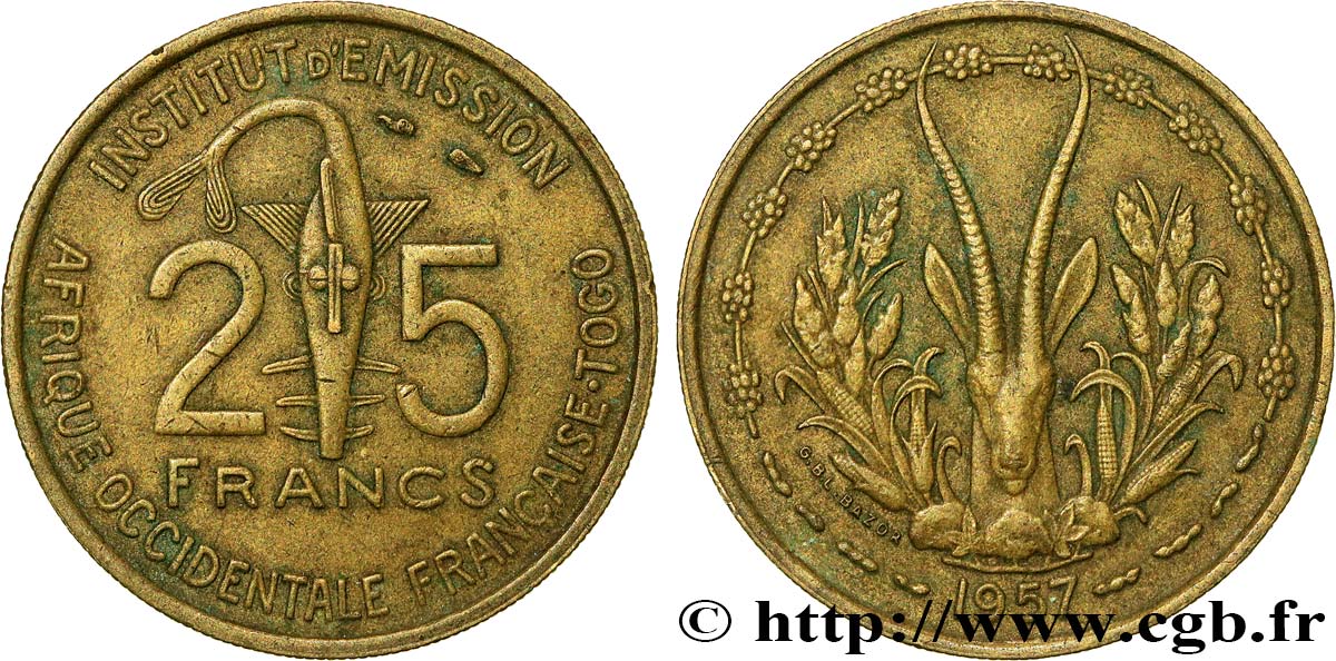 AFRICA OCCIDENTALE FRANCESE - TOGO 25 Francs 1957 Paris BB 