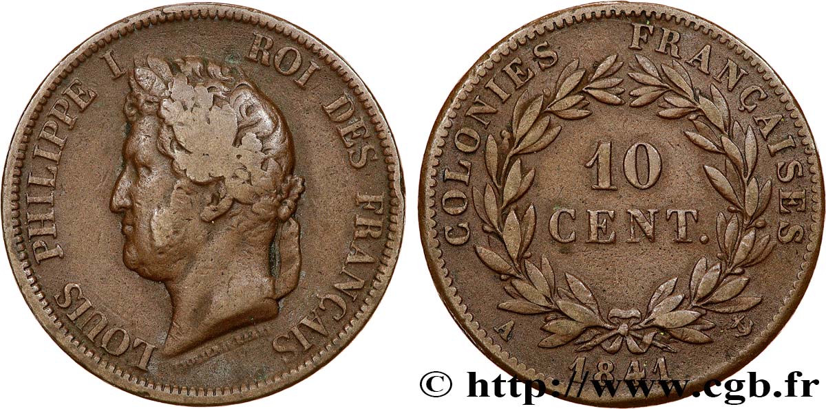 COLONIES FRANÇAISES - Louis-Philippe pour la Guadeloupe 10 Centimes 1841 Paris TB 
