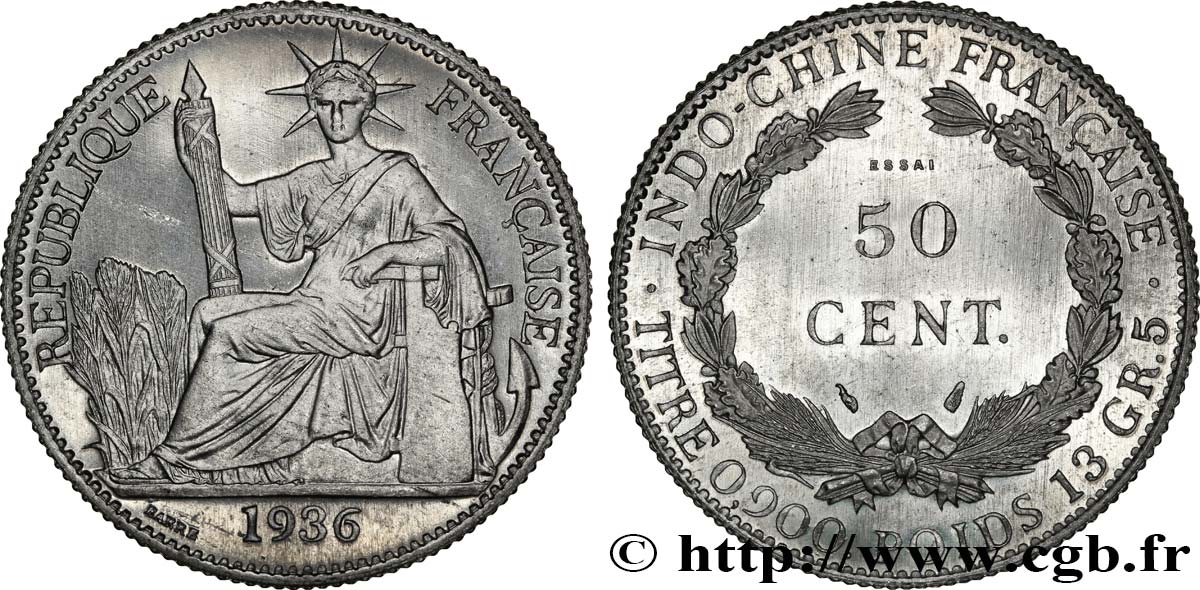 INDOCINA FRANCESE Essai de 50 Cent en aluminium 1936 Paris MS 