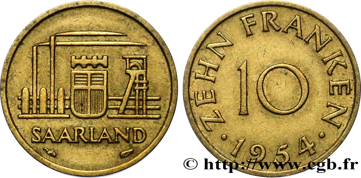 SAARLAND 10 Franken 1954 Paris fVZ 