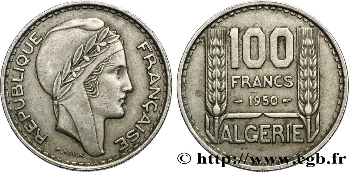 ALGÉRIE 100 Francs Turin 1950  TTB+ 