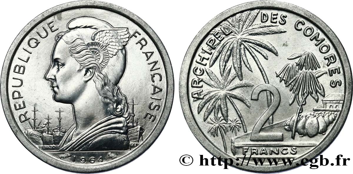 COMOROS  2 Francs 1964 Paris MS 