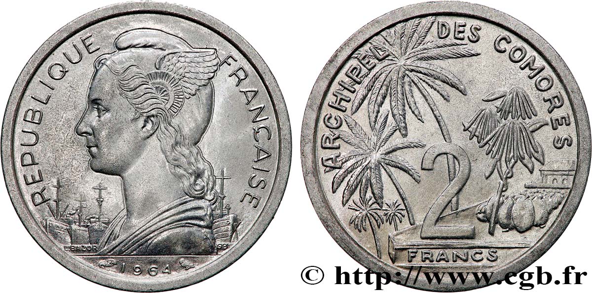 KOMOREN 2 Francs 1964 Paris fST 