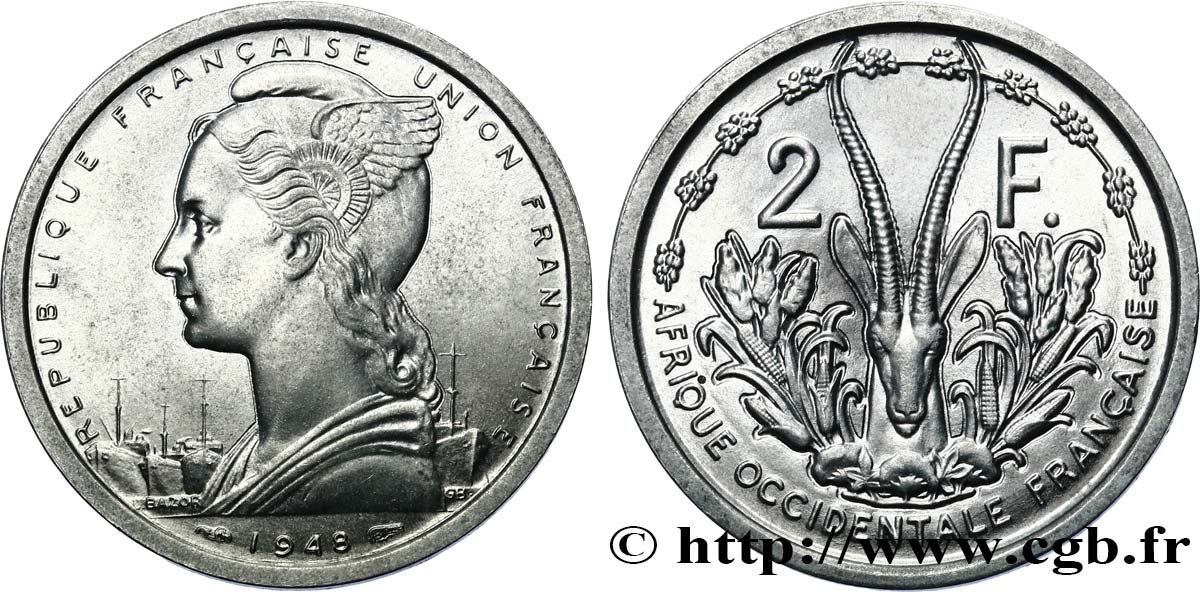 AFRIQUE OCCIDENTALE FRANÇAISE - UNION FRANÇAISE 2 Francs 1948 Paris SPL 