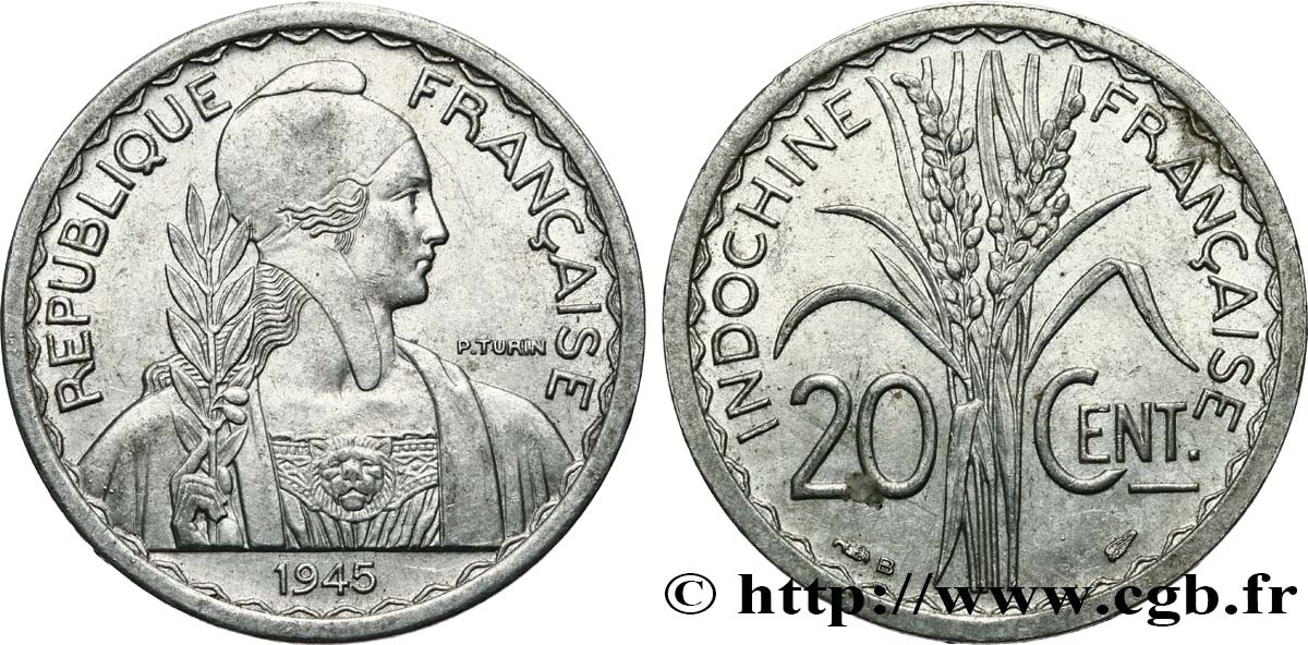 FRENCH INDOCHINA 20 Centièmes 1945 Beaumont-le-Roger AU 