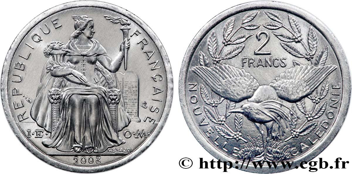 NOUVELLE CALÉDONIE 2 Francs I.E.O.M. 2003 Paris SPL 