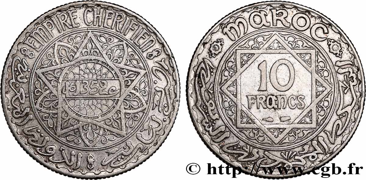 MAROC - PROTECTORAT FRANÇAIS 10 Francs an 1352 1933 Paris TTB 