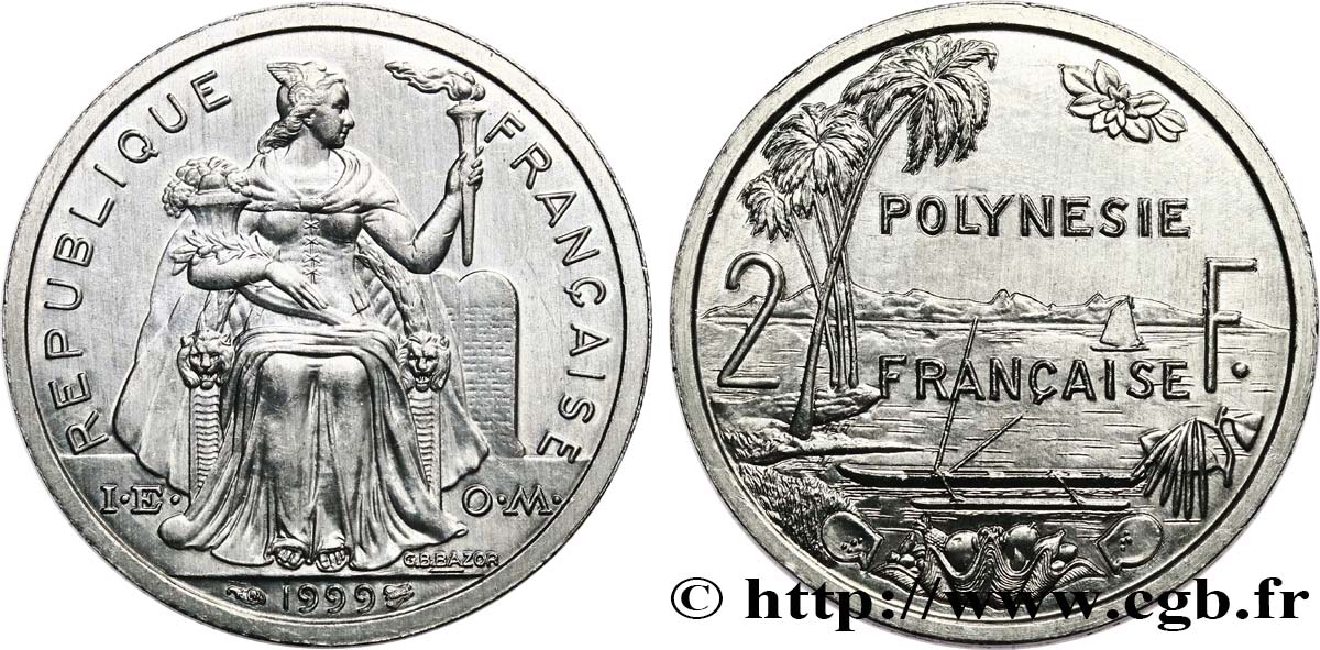 FRANZÖSISCHE-POLYNESIEN 2 Francs I.E.O.M. 1999 Paris fST 