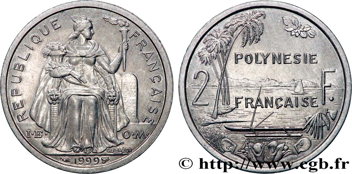 POLYNÉSIE FRANÇAISE 2 Francs I.E.O.M. 1999 Paris SPL 