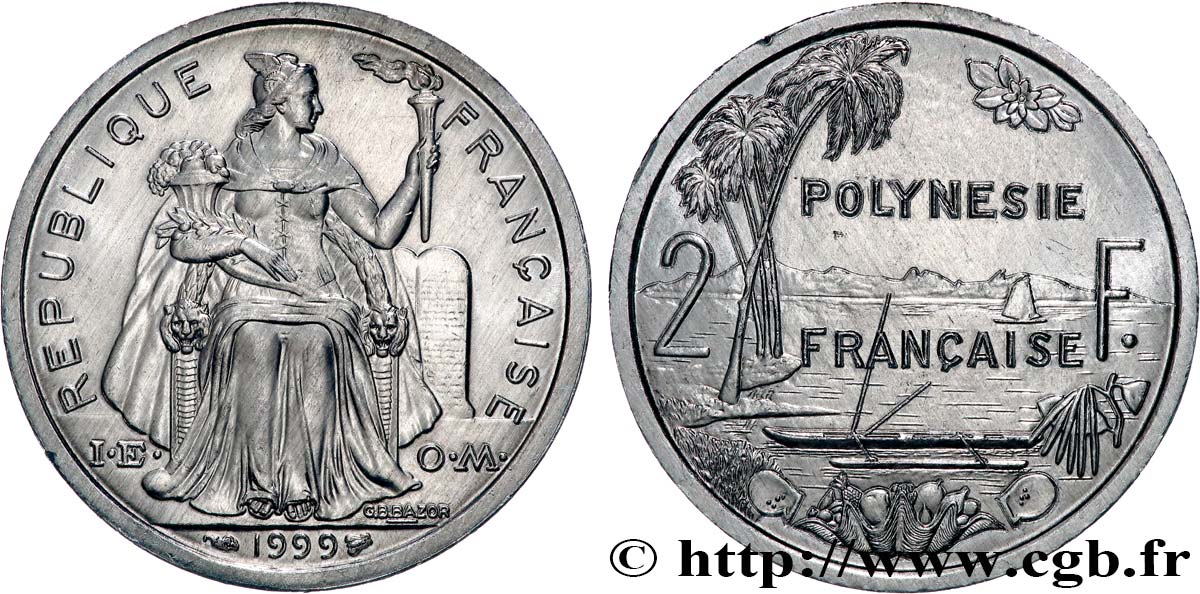 POLYNÉSIE FRANÇAISE 2 Francs I.E.O.M. 1999 Paris SPL 
