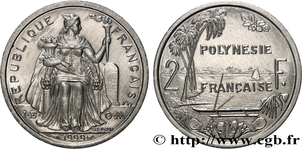 POLINESIA FRANCESA 2 Francs I.E.O.M. 1999 Paris SC 