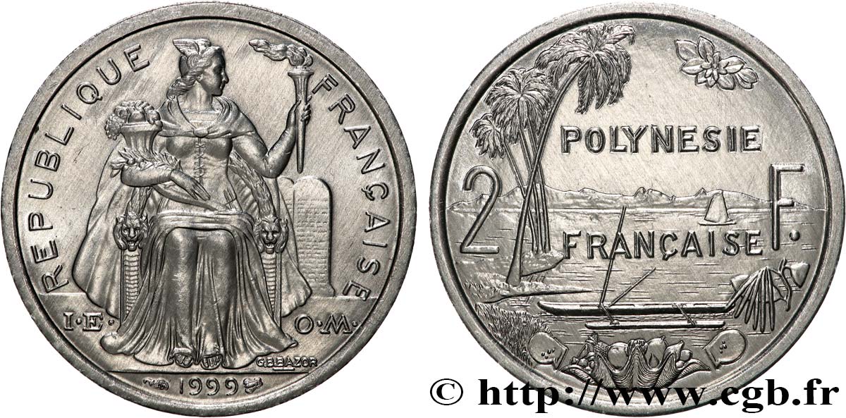 FRENCH POLYNESIA 2 Francs I.E.O.M. 1999 Paris MS 