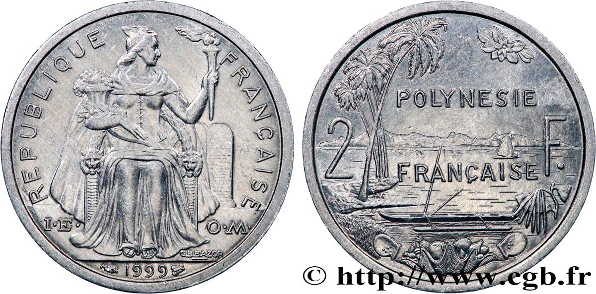 POLYNÉSIE FRANÇAISE 2 Francs I.E.O.M. 1999 Paris SPL 