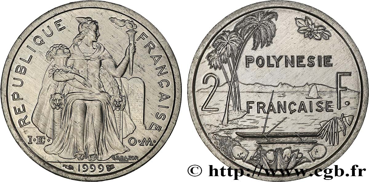 POLYNÉSIE FRANÇAISE 2 Francs I.E.O.M. 1999 Paris SPL 