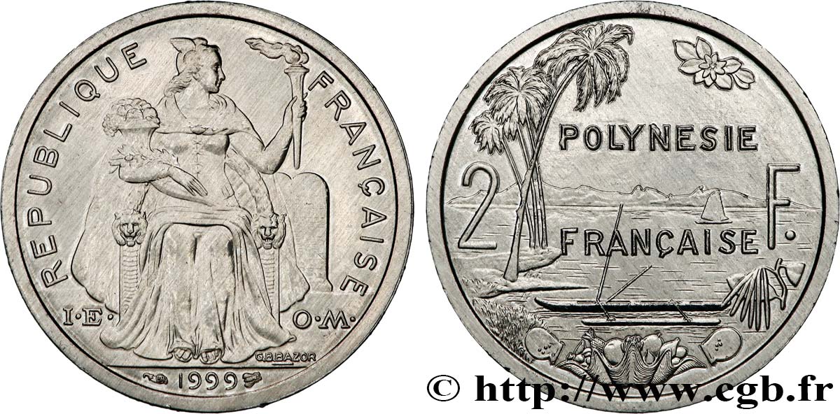 POLINESIA FRANCESE 2 Francs I.E.O.M. 1999 Paris MS 