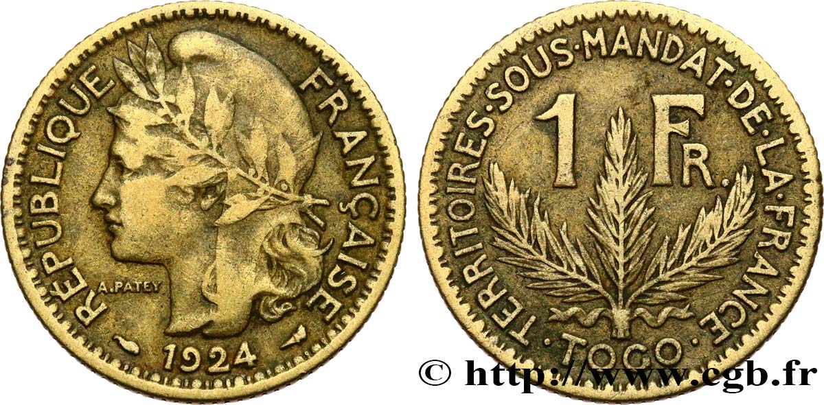 TOGO - Territorios sobre mandato frances 1 Franc 1924 Paris BC 