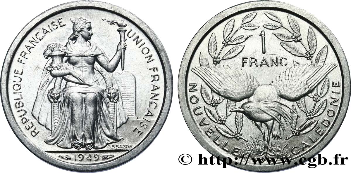 NEUKALEDONIEN 1 Franc Union Française 1949 Paris fST 