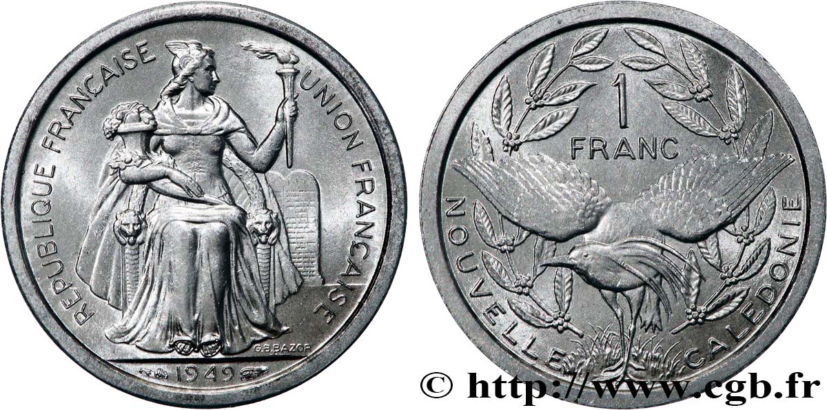 NOUVELLE CALÉDONIE 1 Franc Union Française 1949 Paris SPL 