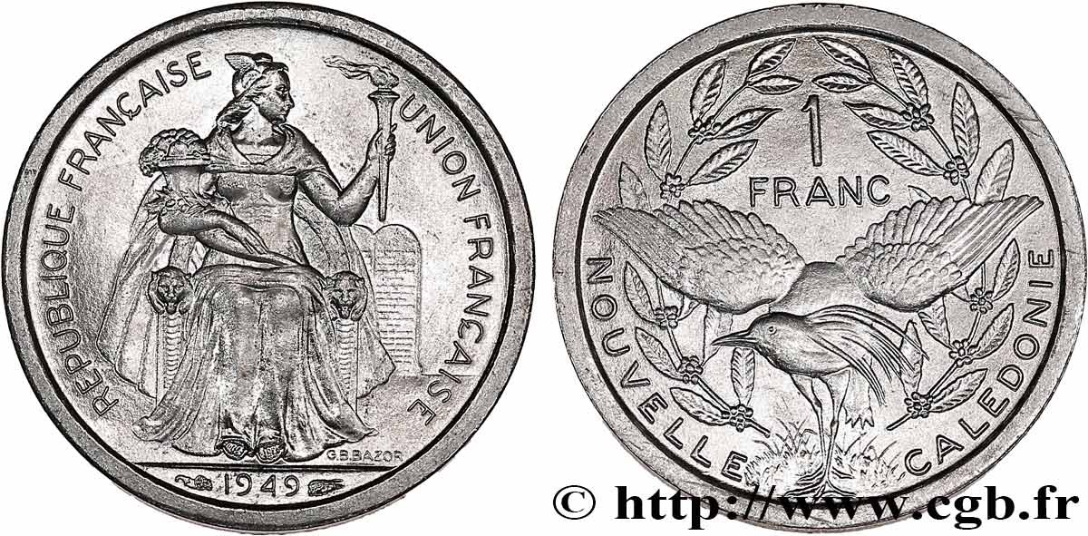 NOUVELLE CALÉDONIE 1 Franc Union Française 1949 Paris SPL 