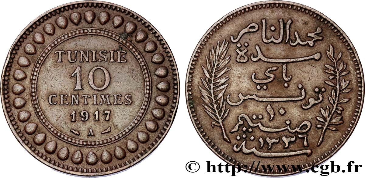 TUNESIEN - Französische Protektorate  10 Centimes AH1336 1917 Paris SS 