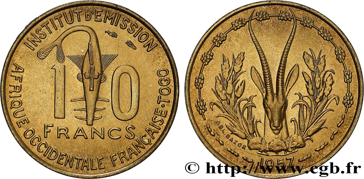 AFRIQUE OCCIDENTALE FRANÇAISE - TOGO 10 Francs 1957 Paris SPL 