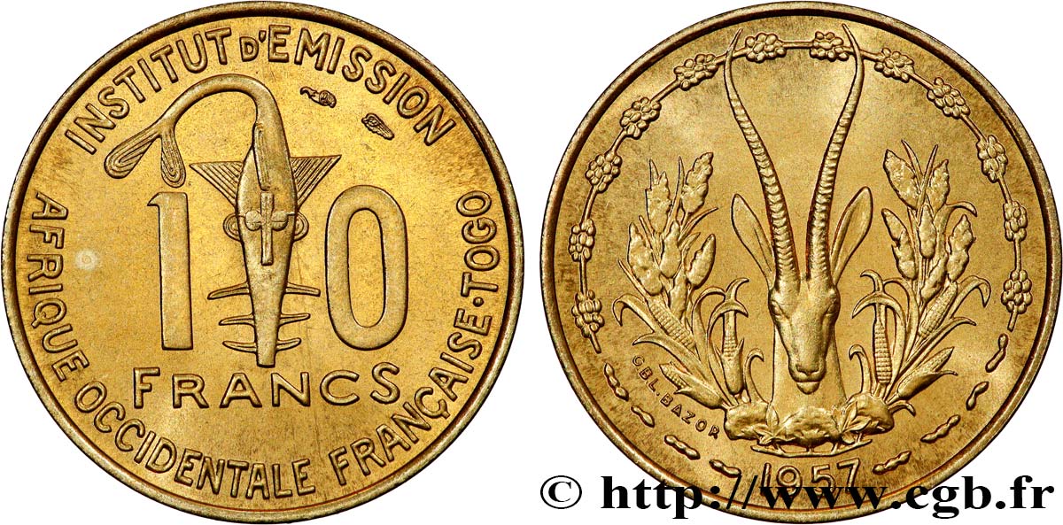 AFRIQUE OCCIDENTALE FRANÇAISE - TOGO 10 Francs 1957 Paris SPL 
